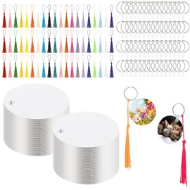 180 Pcs Sublimation Keychain Blanks Bulk Metal Sublimation Keychain Blanks Double Side Heat Transfer Sublimation Blank Set with Tassels & Keychain Rings Keychain Blank Board for DIY Crafts(Round)