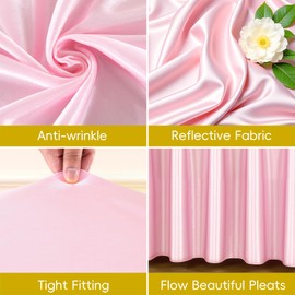 Pink Glitter Tablecloth for Rectangle Tables 4ft,Wrinkle Resistant Ruffles Shimmer Party Table Skirt,Washable Satin Banquet Table Cloth Skirt for Princess,Girl Birthday,Parties,Wedding,Banquets