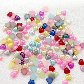 MajorCrafts® 240pcs 8mm Mixed Colours Flat Back Heart Shaped Resin Pearls Arts and Crafts Gems