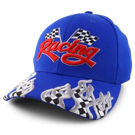 Armycrew 2XL Big Size Checkered Racing Flag 3D Embroidered Cap - Royal - 2XL