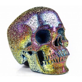 Skullis 5.0" Rainbow Aura Hot Lava Super Realistic Crystal Skull, Hand Carved Gemstone Fine Art Sculpture, Reiki Healing Stone Statue.1321