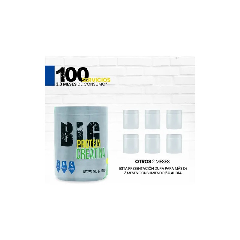 Creatina Monohidratada 500 Gramos Big Protein 100 Servicios