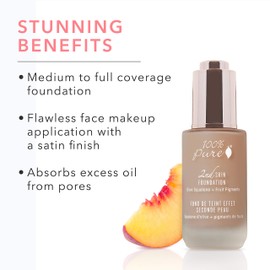 100% PURE 2nd Skin Foundation, Shade 6, Full Coverage, Lightweight, Blendable Formula, Satin Finish, Absorbs Oil, Anti-Aging, Natural, Vegan Makeup (Neutral w/Cool Undertone) - 1.18 Fl Oz