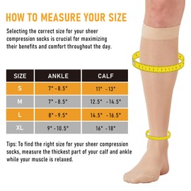 2 Pairs Sheer Compression Socks for Women - 15-20 mmHg Knee High Sheer Compression Stockings for Support Circulation Swelling Edema Work Office Travel, Beige, Medium