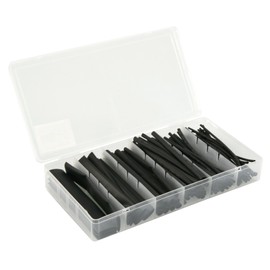 MC POWER - Schrumpfschlauch-Set | 100-teilig in Sortimentsbox, schwarz, 6 Größen vorgeschnitten à 10 cm, in praktischer Sortimentsbox – ideal für Kabelschutz und Isolierung