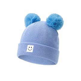 Baby Beanie Hat Toddler Infant Winter Knitted Hat Kids Soft Warm Pom Pom Beanie Cap for Boys Girls (3-8 Years, Blue)