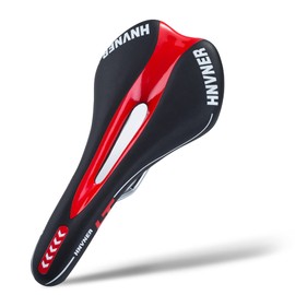 HNVNER Bicycle Saddle, Comfortable City Bike Saddle Hollow Ergonomic Bicycle Seat for Road Bike/MTB/Road Bikes/Most Bicycles (Black Red, 280 mm x 140 mm x 55 mm)
