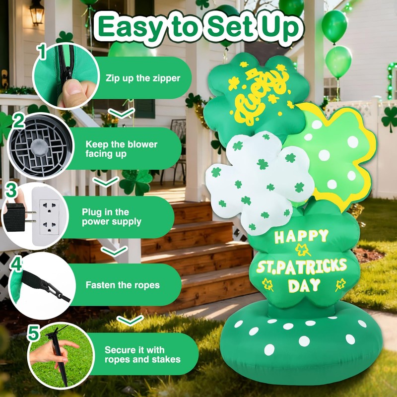Halfjuly 5.6FT St Patricks Day Inflatables – Inflatable Shamrock Tower
