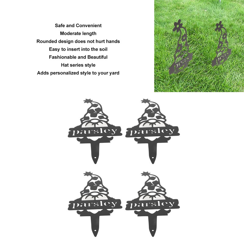 4Pcs Garden Gnome Plant Markers Durable Rustproof Decorative Metal Plant