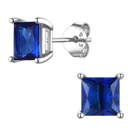 Suplight September Birthstone Earrings 925 Sterling Silver Blue Sapphire Stud Earrings