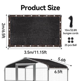 Klmnop 90% Shade Cloth, Black Sunblock Chicken Coop Cover for Summer 6.5 x11.15 FT Shade Tarp with Grommets and Ball Bungees Cord for Chicken Coop Patio Greenhouse Outdoor Garden(Black)