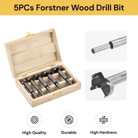 EZONEDEAL 5PCS forstner bit Set /15-35mm High Carbon Steel Long Round Shank Hinge Hole Cutter Drill Bit Set for Wood Plastic Plywood, Forstner Bit for Wood Plastic Plywood