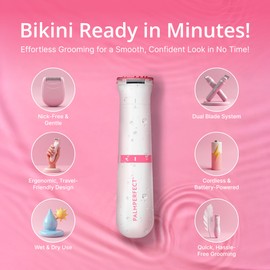 Clio PALMPERFECT Electric Bikini Trimmer - Travel-Friendly Hair Shaver for Smooth, Dual Blade for Close Shave, Use Wet or Dry - Battery-Powered + Trimming Guide Included