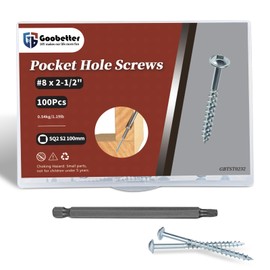 Pocket Hole Screws, Goobetter Pocket Screws #8 x 2-1/2" 100 Pcs, Washer Head with Square Drive, Coarse Thread Wood Screws, Zinc Plated, for Indoor Use, 100MM Drive Bit Included