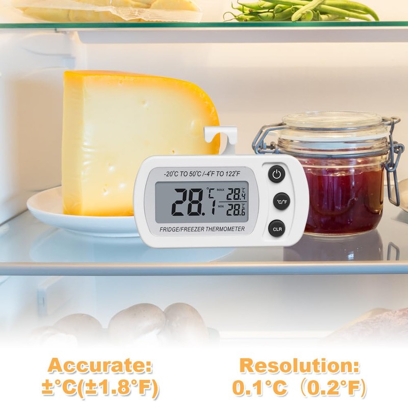 Fridge Thermometer Digital, Afenau 4Pcs Fridge Freezer Thermometer with Hook,