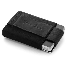 JAIMIE JACOBS Nano Boy Mini Wallet, Textile Mini Wallet, Small & Slim Wallet with Pull Tab Card Holder, Mini Wallet & Card Holder for Men and Women Leather, Buffalo leather black
