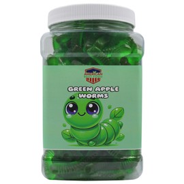 Gummy Worms Jar, (Green Apple Flavor 1.5 Pound)