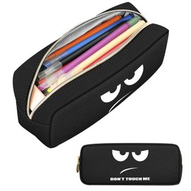 FINPAC Pencil Case, Large Capacity Pencil Pouch with Zipper, Coin Pouch Cosmetic Bag Bible Pencil Box Office Stationery, Black