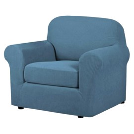 H.VERSAILTEX High Stretch Chair Cover Chair Slipcover 2 Piece Couch Shield Furniture Cover/Protector Soft with High Spandex Jacquard Checked Pattern Fabric (Chair, Dusty Blue)