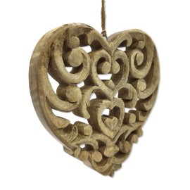 DARO DEKO Wooden Heart Hanger with Ornamental Pattern 20 cm x 21 cm