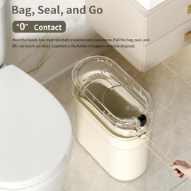 MRBIN Slim Automatic Bathroom Trash Can, 10L/2.6gal Touchless Pull Out Bagging Motion Sensor Waste Basket, Electric Smart Garbage Pail for Narrow Rv, Kitchen, Bedroom, White