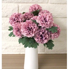 Ooki Modern Pompom Blush Dahlia Bouquet Bush Bundle Artificial Flower Head Craft Home Wedding Floral Faux Arrangements Greenery (Lavender)