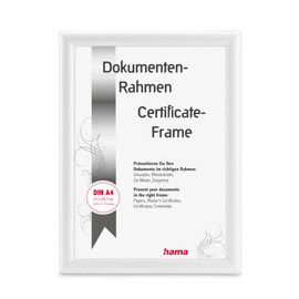 Hama Swing Picture Frame 21 x 29.7 cm (Ideal for Certificates and Documents in DIN A4, Modern Plastic Frame, for Portrait Format, for Standing/Hanging, Reflex Glass, Document Frame) White