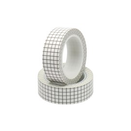 Mogoostry 2 Rolls Solid Color Grid Washi Tapes 0.6inch Width White Plaid Adhesive Paper Decorative Masking Tapes for DIY Craft Party Decor Gift Wrapping Box Label