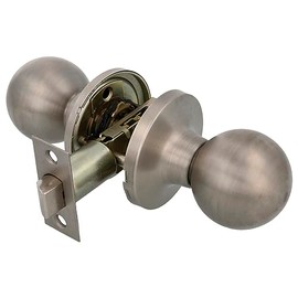 AMIG - Innentürknauf | Mit Einstiegsgriff 60/70 mm | Kugelknopf auf beiden Seiten | Für Durchgangstüren aus Holz von 35 bis 45 mm | Mattierter Edelstahl