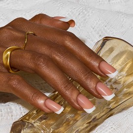 modelones Press on Nails, 150 Pcs French Gel Nails,NailBoxie Brown Square Extra Short Press on Nails, Natural Salon Finish Fake Nails for Wedding, Party, Nail Art DIY, 15 Sizes (XS)