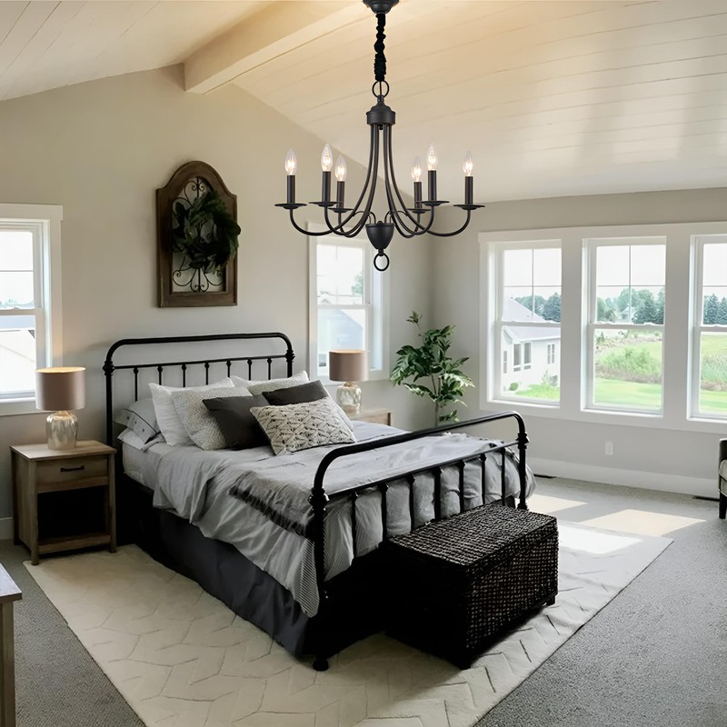 6-Light Black Farmhouse Chandelier,Industrial Modern Light Rustic Candle Style Hanging