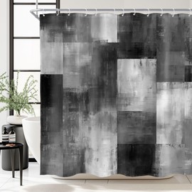 AMBZEK Grey Patchwork Shower Curtain - Modern Black and White Abstract Geometric Gray Design, Waterproof Fabric 72 x 72 Inch Bath Curtain for Stylish for Grey Cool Simple Bathroom Decor