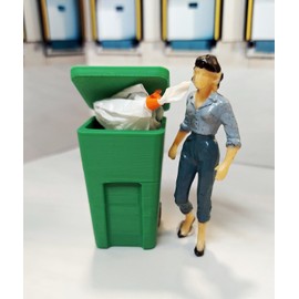 1:24 scale (half scale) wheelie bin trash can recycle working lid for dollhouse - Blue