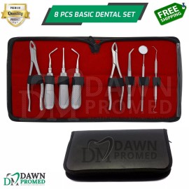 DawnProMed 8 Pcs Basic Dental Surgery Extracting Forceps Elevator Set W/Case German Grade