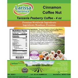 Cinnamon Coffee Nut Tanzania Peaberry Coffee (Gourmet, Naturally Flavored, Whole Coffee Beans) (4 oz, ZIN: 565872) - 2 Pack