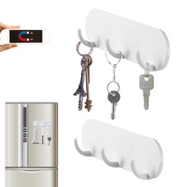 2-Pack Magnetic Key Holder with 3 Hooks for Refrigerator, Kitchen, and Laundry Rooms