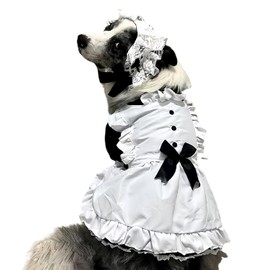 FLAdorepet - Vestido grande para perro, disfraz de criada con diadema, disfraz de Lolita de Halloween para perros de raza extragrande, cachorro, Navidad, día festivo, boda, vestido de princesa (negro,