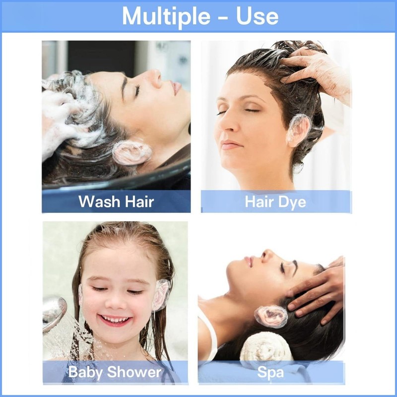 120 Pack Disposable Waterproof Plastic Ear Covers for Bathing, Hair