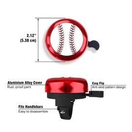 WIRESTER Red Aluminum Round Bike Bell, Classic Ring Bicycle Bell, Bike Accessories Bell Ring for Adults Kids Girls Boys - Baseball