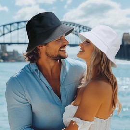 ANTI-REBOUNDUMBRE Bucket Hat for Men Women Cotton Sun Hats Unisex Packable Bucket Hats Summer Travel Beach Cap Pure Blue