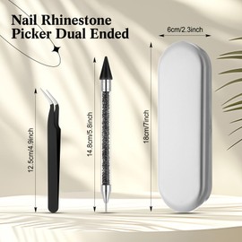 Tatuo Rhinestone Picker Tool Set Wax Pen for Rhinestones Diamond Art Painting Dual Head Dotting Pen with 2 Extra Wax Tips and 1 Nail Art Tweezer for Nail Art DIY Crafts(Black)