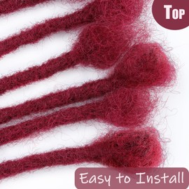 IXIMII #Bug Dreadlock Extensions Human Hair 0.4cm 8 inch 20 Strands Burgundy Handmade Permanent locs with Needles and Comb Real Human Hair Dreads Extensions for Women Men Kids