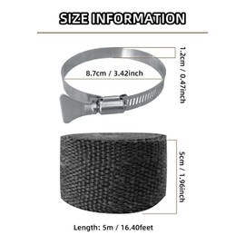 2 Pack Fireproof Pipe Wrap Insulation 2" Wide X 16' Long, Fiberglass Heat Shield Tape Pipe Webbing for Stove Flue Protector with 4 Clamps, Black