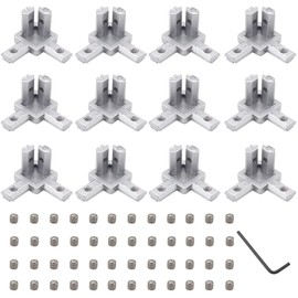 Silver 12Pcs 2020 3-Way Corner Brackets Connector Set with 48Pcs M4 Screw and 1Pcs M2 Wrench for 2020 Series Aluminum Extrusion Profile