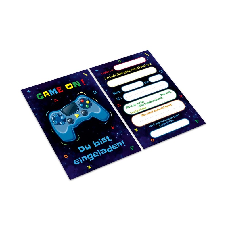 Minkocards 12 Invitation Cards Children's Birthday Boy Gamer Party Including