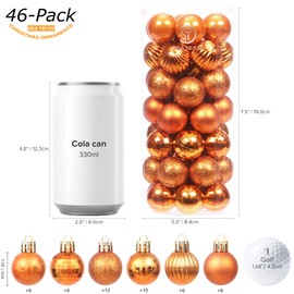 Sea Team 46-Pack Christmas Ball Ornaments with Strings, 30mm/1.18" Mini Size Baubles, Shatterproof Plastic Christmas Bulbs, Hanging Decorations for Xmas Tree, Holiday, Wedding, Party, Orange