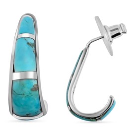 Shop LC Santa Fe Style Blue Turquoise J-Hoop Earrings for Women 925 Sterling Silver Boho Western Jewelry Boho Western Christmas Gifts for Women