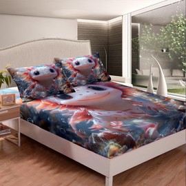 Axolotl Bedding Set Single Size 3D Print Cute Marine Life Animal Bed Set for Teens Kids Sheet Kawaii Salamander Undersea Coral Seaweed Plants Bed Cover(1 Fitted Sheet+1 Pillow Case)