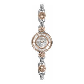 Versus Versace Les Docks Petite Collection Luxury Womens Watch Timepieces with a Two Tone Bracelet and Case Featuring a Silver Dial