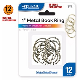 Bazic 12 pcs 1 Inch Metal Silver Color Book Rings Excellent Quality Home School Office